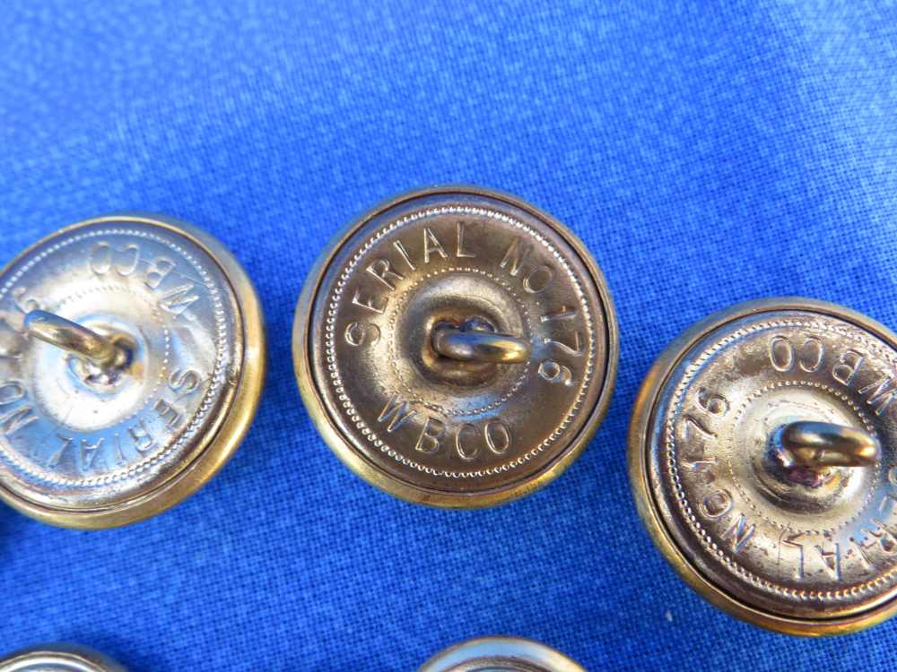 USMC DRESS BUTTON 24K GOLD OVER BRASS WB CO SERIAL NO 176 SET OF 14-img-9