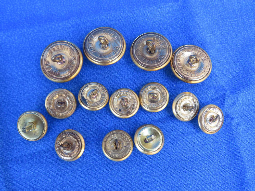 USMC DRESS BUTTON 24K GOLD OVER BRASS WB CO SERIAL NO 176 SET OF 14-img-6