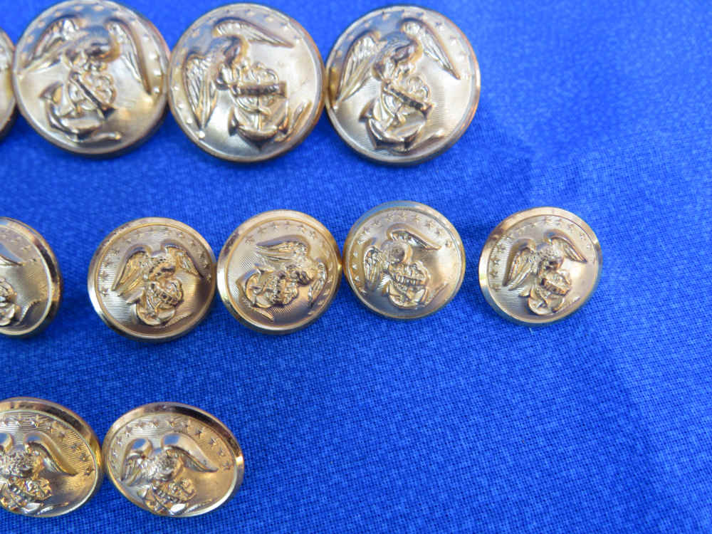 USMC DRESS BUTTON 24K GOLD OVER BRASS WB CO SERIAL NO 176 SET OF 14-img-4
