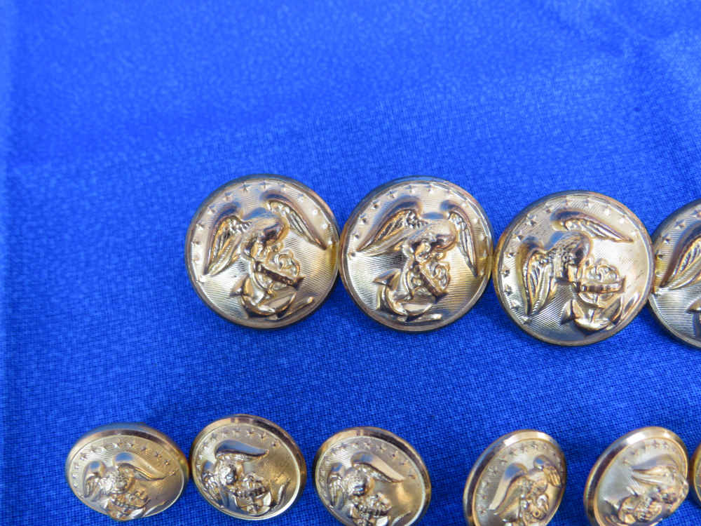USMC DRESS BUTTON 24K GOLD OVER BRASS WB CO SERIAL NO 176 SET OF 14-img-1