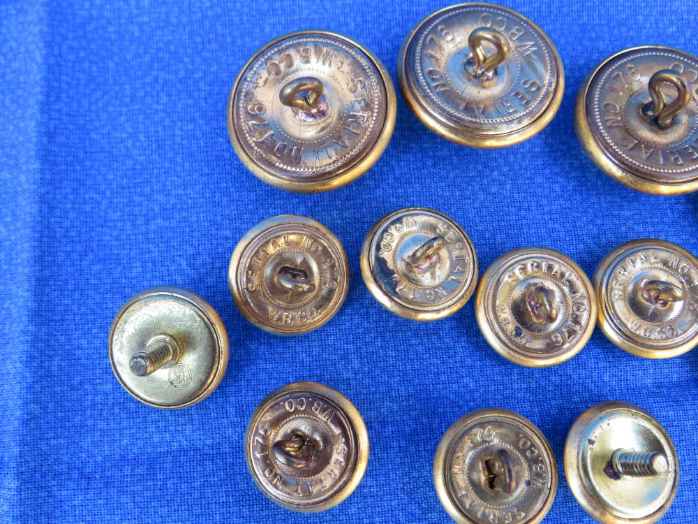 USMC DRESS BUTTON 24K GOLD OVER BRASS WB CO SERIAL NO 176 SET OF 14-img-7