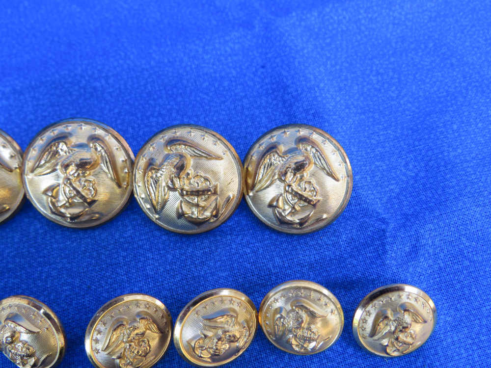 USMC DRESS BUTTON 24K GOLD OVER BRASS WB CO SERIAL NO 176 SET OF 14-img-2