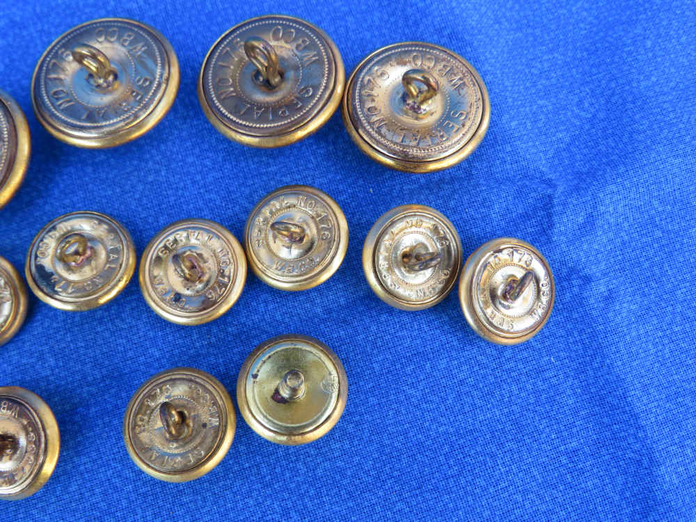 USMC DRESS BUTTON 24K GOLD OVER BRASS WB CO SERIAL NO 176 SET OF 14-img-8