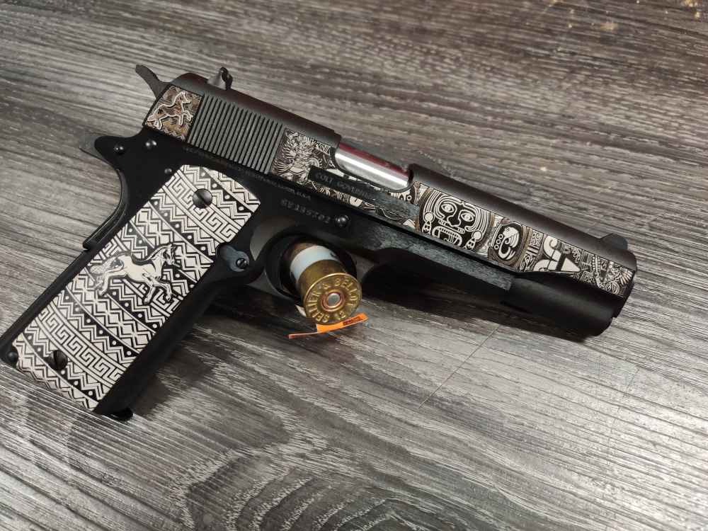 COLT 1911 AZTEC ENGRAVED 45ACP BLUED-img-0