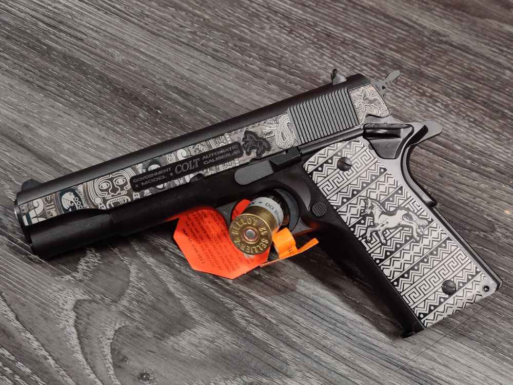 COLT 1911 AZTEC ENGRAVED 45ACP BLUED-img-1