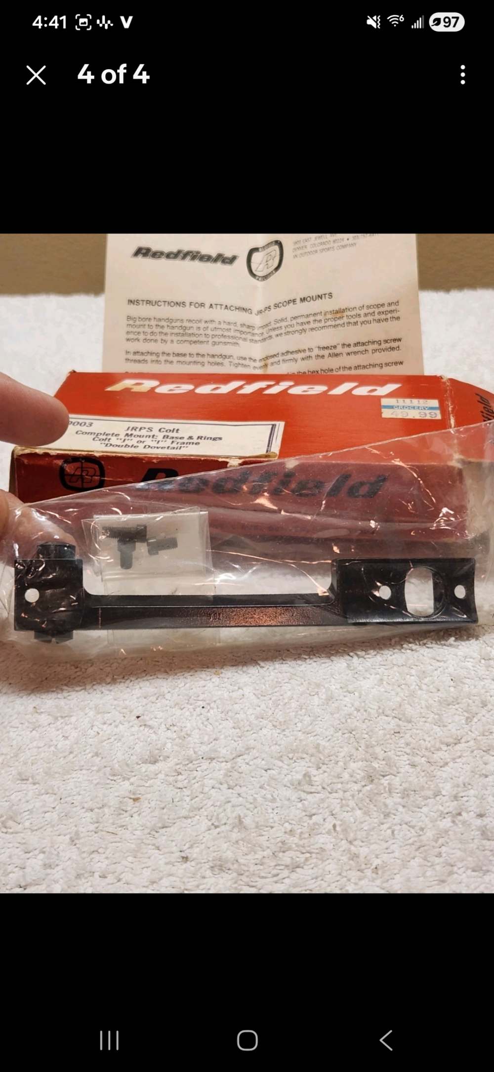 NOS Redfield 510003 JRPS Colt J I Frame Revolver Scope Mount Base Rings Box-img-3