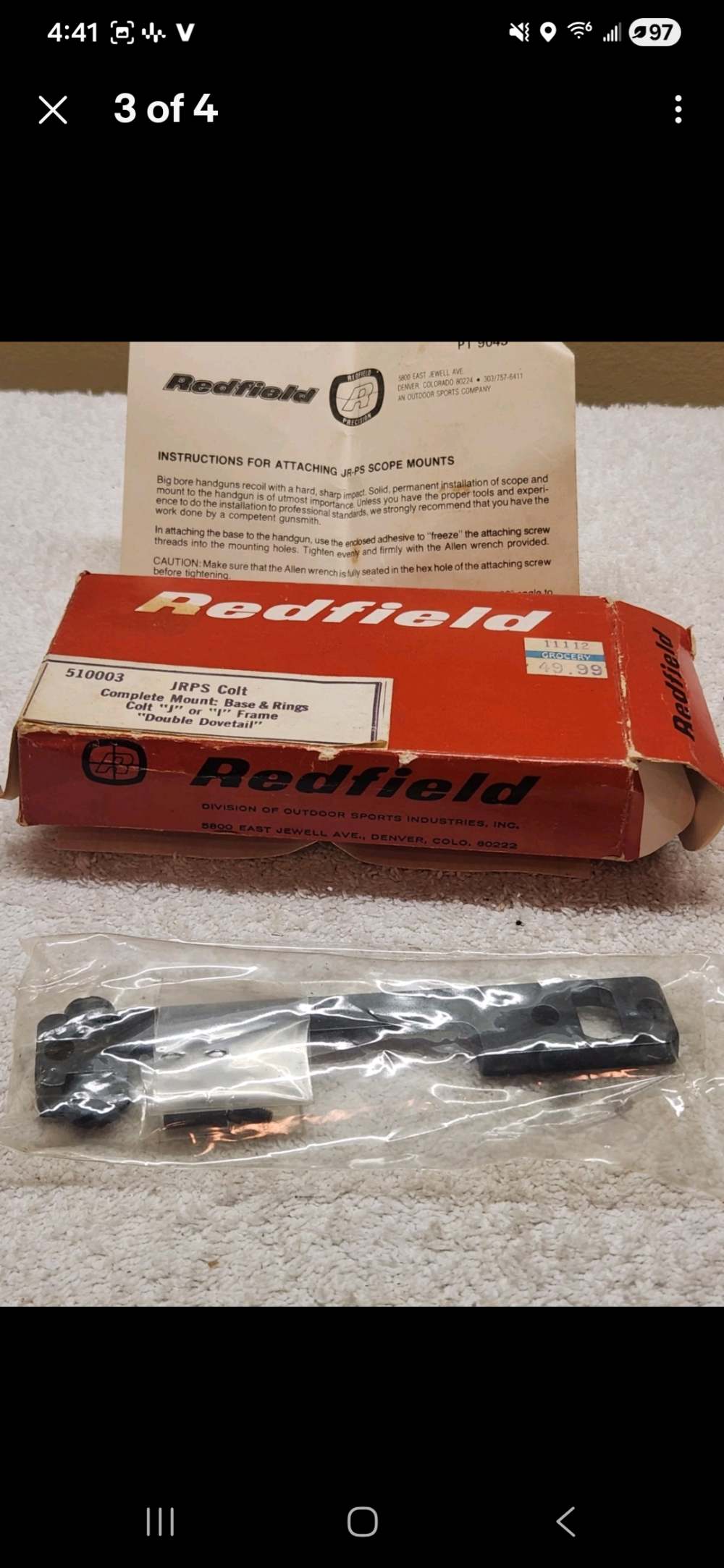 NOS Redfield 510003 JRPS Colt J I Frame Revolver Scope Mount Base Rings Box-img-2