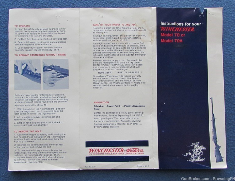 Vintage 1970s Winchester Model 70 70A  Owners Instruction Manual -img-2