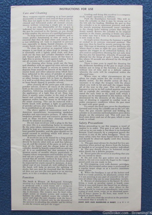 Vintage Smith & Wesson Model 38 Owners Instruction Manual .38 Bodyguard S&W-img-2