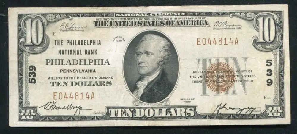 1929 $10 US National Currency Note Money Alexander Hamilton-img-0