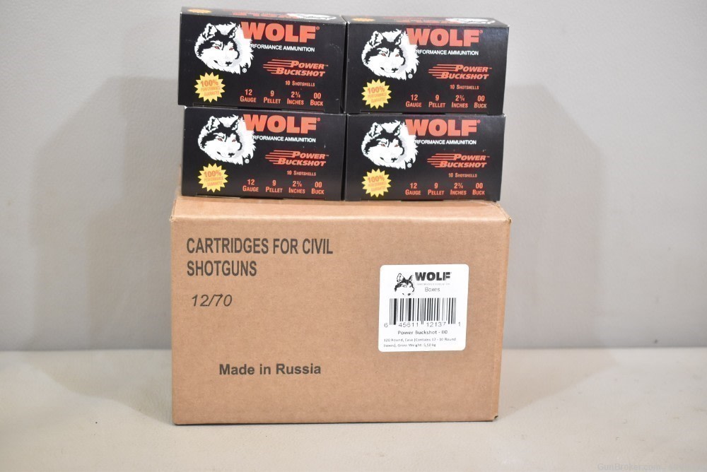 120 Rounds Wolf 12ga 00 Buck Shot Shotgun Ammo 1 Case 12 Boxes 10 Round Box-img-0