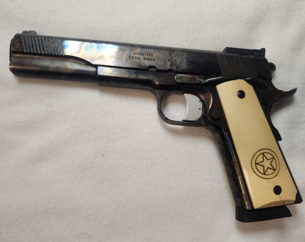 RARE Olympic Arms Schuetzen work 1911 Trail boss LONG SLIDE case hardned-img-6