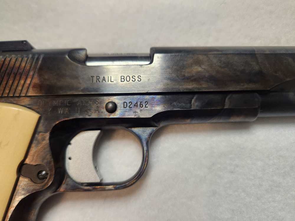 RARE Olympic Arms Schuetzen work 1911 Trail boss LONG SLIDE case hardned-img-3