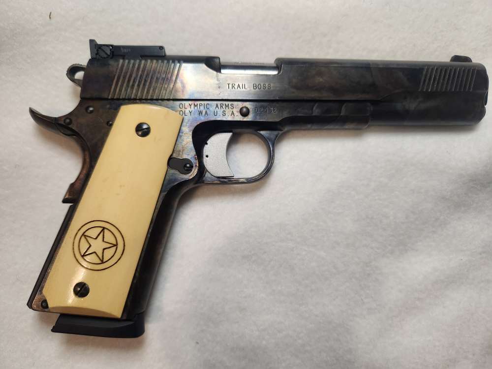 RARE Olympic Arms Schuetzen work 1911 Trail boss LONG SLIDE case hardned-img-0