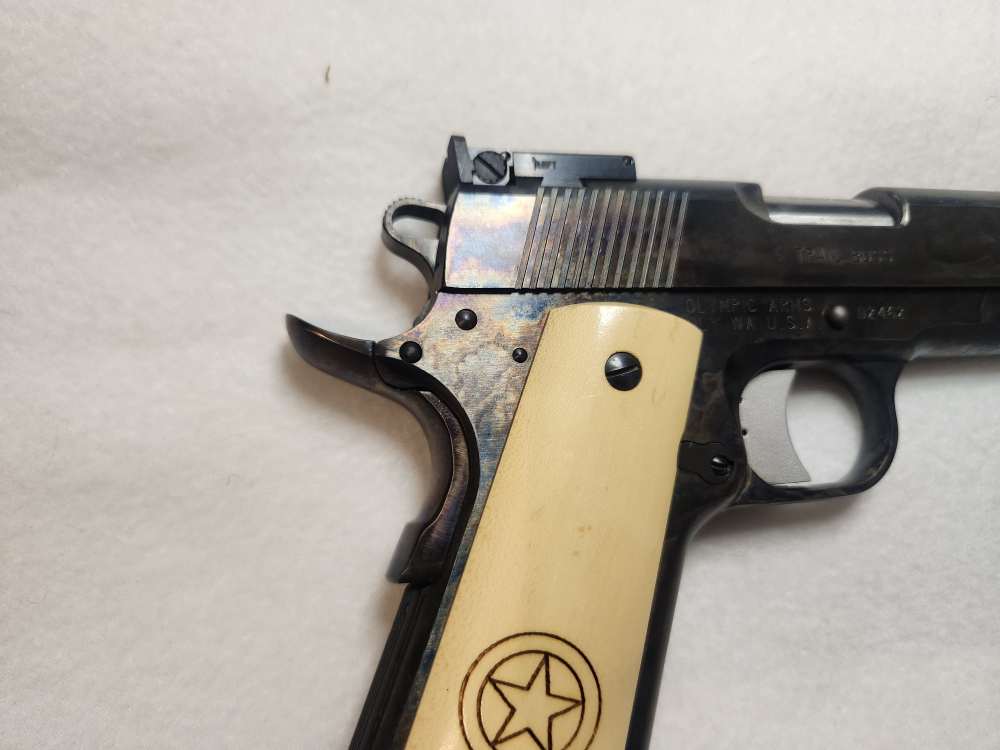 RARE Olympic Arms Schuetzen work 1911 Trail boss LONG SLIDE case hardned-img-5