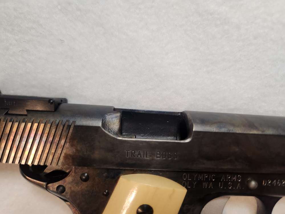 RARE Olympic Arms Schuetzen work 1911 Trail boss LONG SLIDE case hardned-img-15