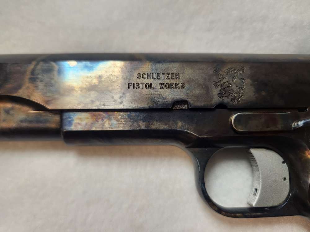 RARE Olympic Arms Schuetzen work 1911 Trail boss LONG SLIDE case hardned-img-7