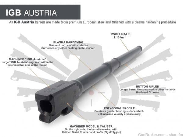 Gen 3&4 Glock 20 IGB Polygonal 7.5" Threaded Barrel For .357Sig Caliber-img-1