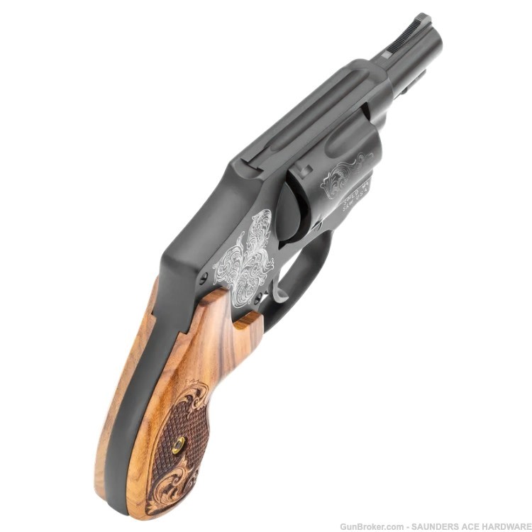 SMITH & WESSON 442 Revolver Engraved 38 Special +P Mahogany Case Wood Grip-img-3
