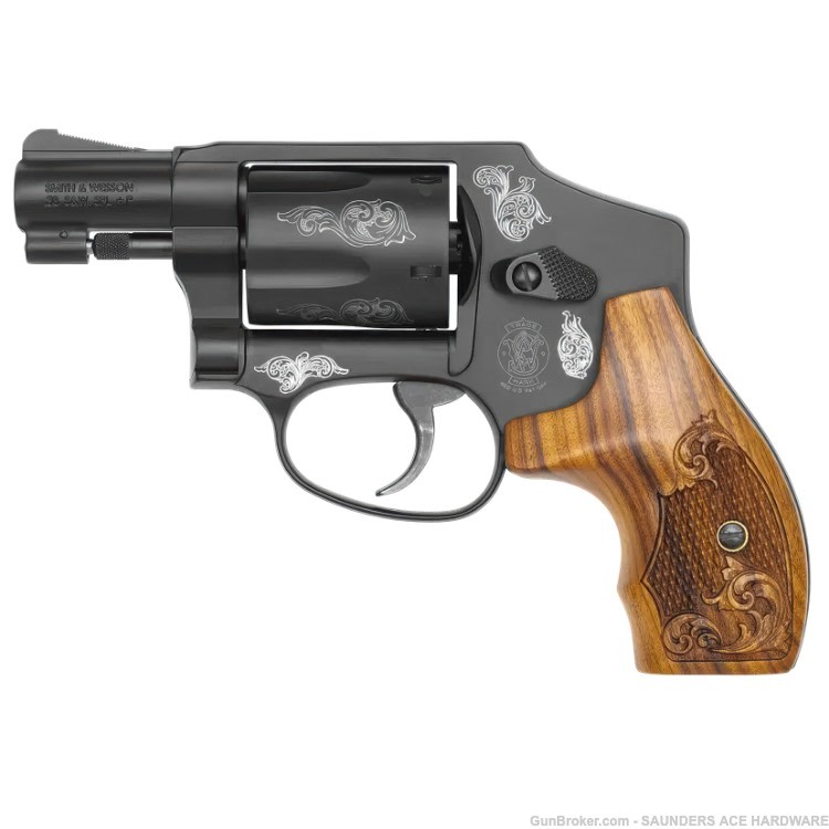SMITH & WESSON 442 Revolver Engraved 38 Special +P Mahogany Case Wood Grip-img-1