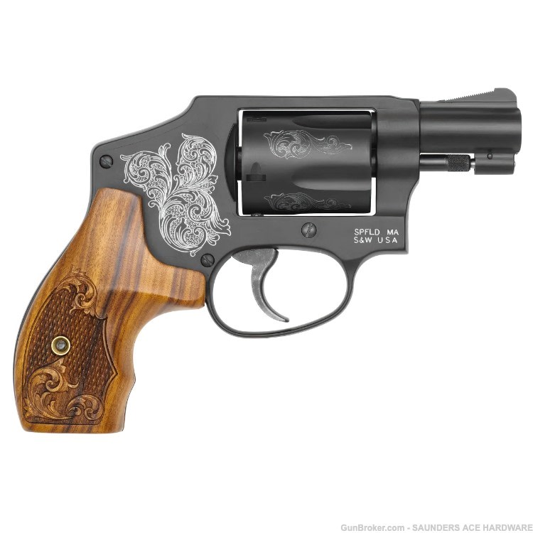 SMITH & WESSON 442 Revolver Engraved 38 Special +P Mahogany Case Wood Grip-img-5