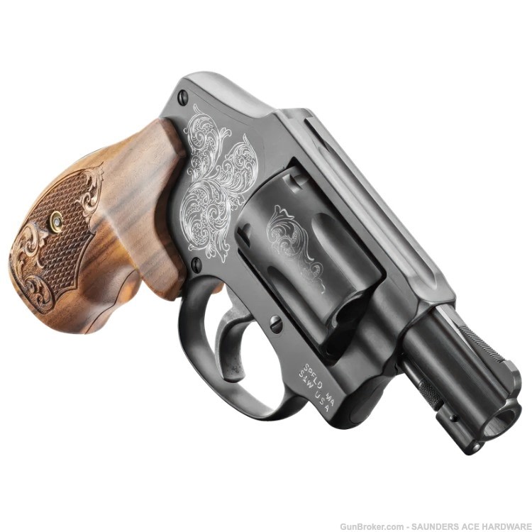 SMITH & WESSON 442 Revolver Engraved 38 Special +P Mahogany Case Wood Grip-img-2