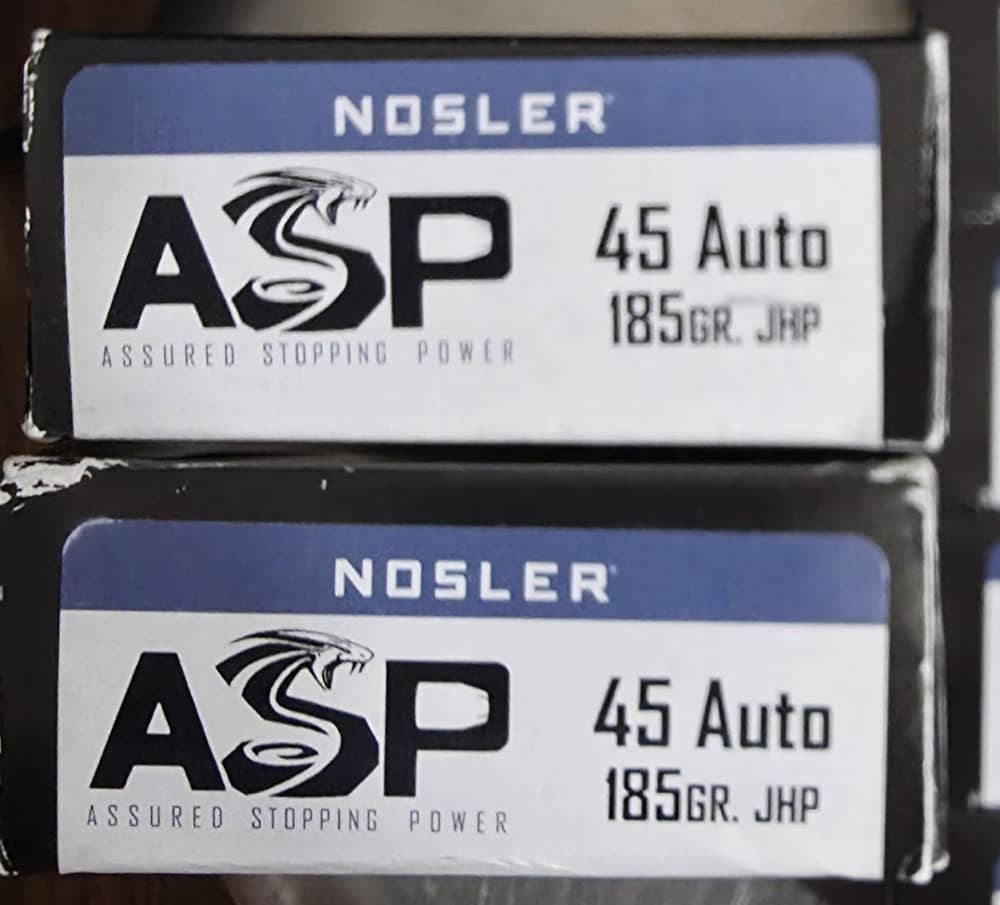 100 Rounds of Nosler 45 ACP 185 GR JHP ASP-img-0