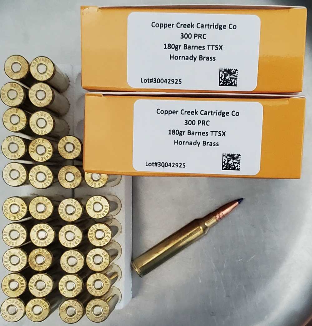 34 Rounds of Copper Creek Custom 300 PRC 180 GR Barnes TTSX Hornady Brass-img-0
