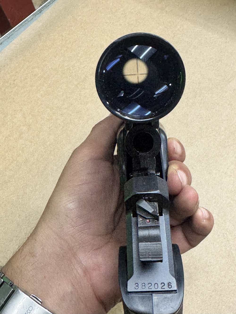 Thompson Center 35 REM Single shot pistol LEUPOLD M8-2X EXTENDED ER SCOPE -img-11