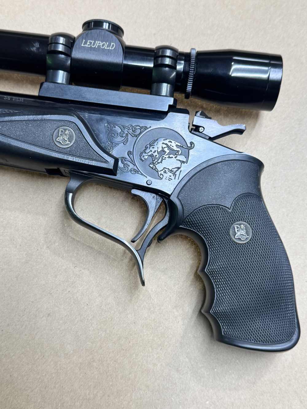 Thompson Center 35 REM Single shot pistol LEUPOLD M8-2X EXTENDED ER SCOPE -img-2