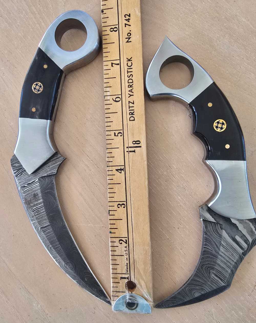 Professional Damascus hand-forged Dual edged Karambits. Buffalo horn -img-8