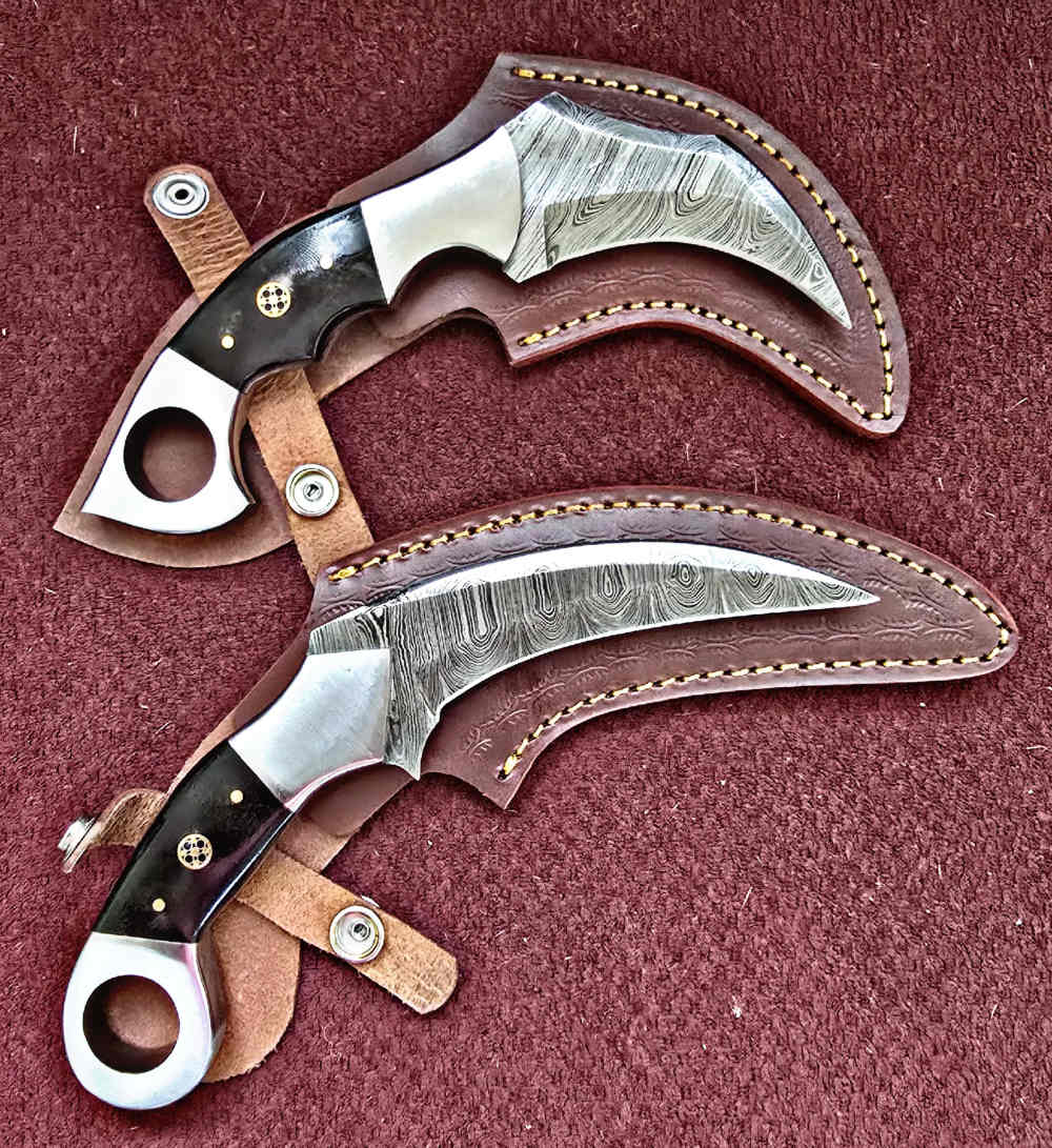 Professional Damascus hand-forged Dual edged Karambits. Buffalo horn -img-0