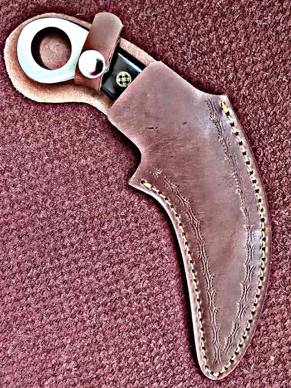 Professional Damascus hand-forged Dual edged Karambits. Buffalo horn -img-7