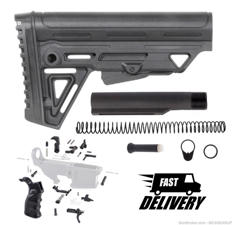 AR15 Alpha ButtStock Buffer Tube Lower Parts Kit Combo Fast Free Shipping-img-0
