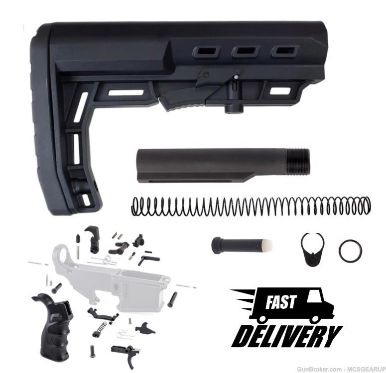 AR15 Skeletonized ButtStock Buffer Tube Lower Parts Kit Combo -img-0