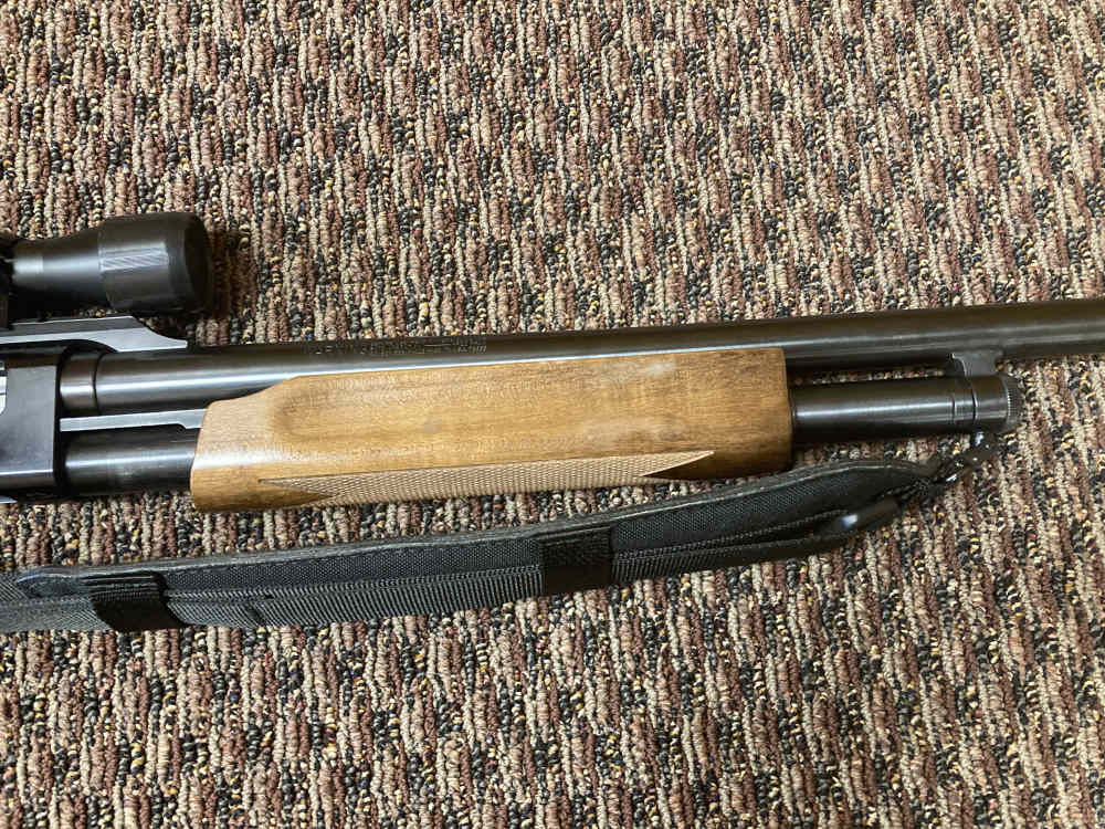 Mossberg 500 Slugster 12 ga rifled cantilever barrel with scope and sling -img-3