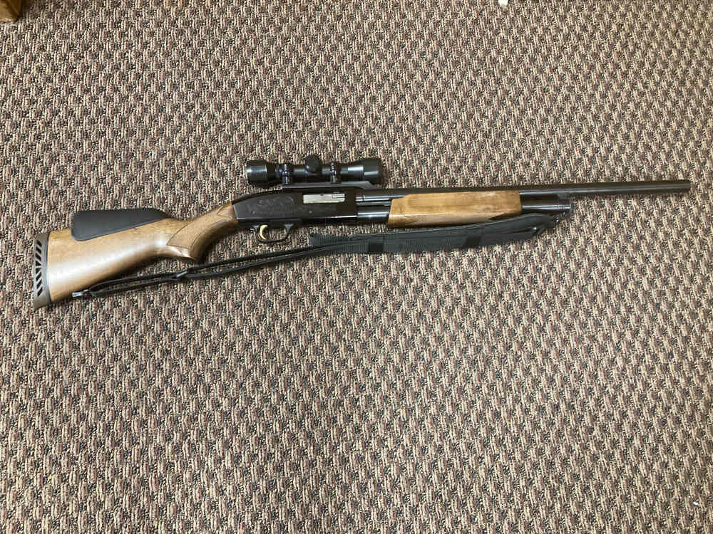 Mossberg 500 Slugster 12 ga rifled cantilever barrel with scope and sling -img-0