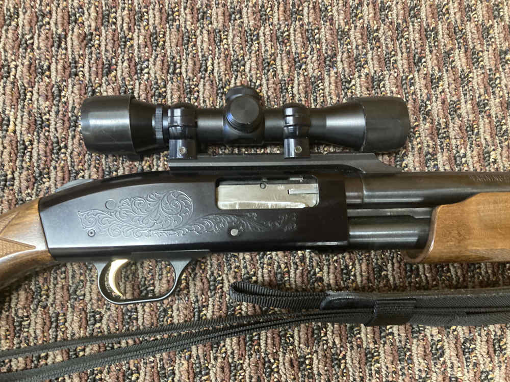Mossberg 500 Slugster 12 ga rifled cantilever barrel with scope and sling -img-2