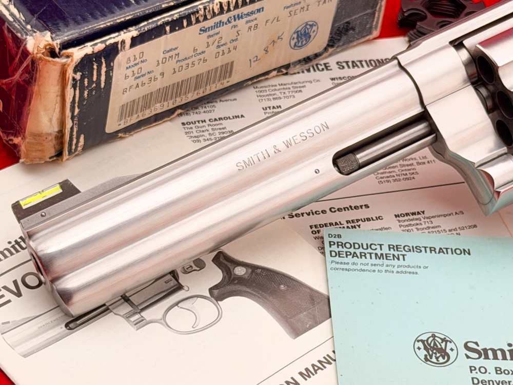 SCARCE 1990 S&W Model 610 10mm 6.5" Stainless w/ Box & Combat Stocks-img-3