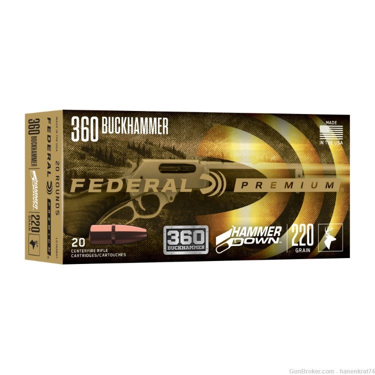 Federal, Hammer Down, 360 Buckhammer, 200 Grain, Soft Point, 20 Round Box-img-0