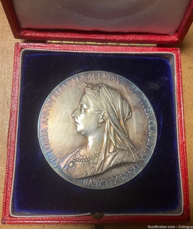 1897 Victoria Diamond Jubilee 55mm Sterling Silver Medalion In Original Box-img-0