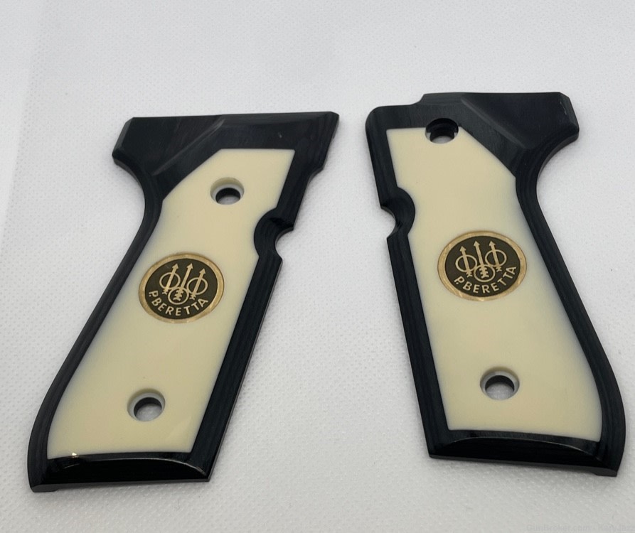 BERETTA 92 GRAY WOOD/SMOOTH IVORY COLOR ACRYLIC GRIP-img-1