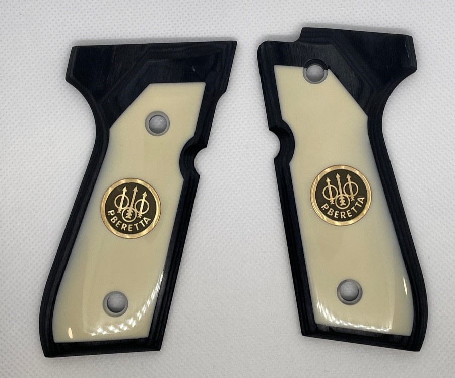 BERETTA 92 GRAY WOOD/SMOOTH IVORY COLOR ACRYLIC GRIP-img-0