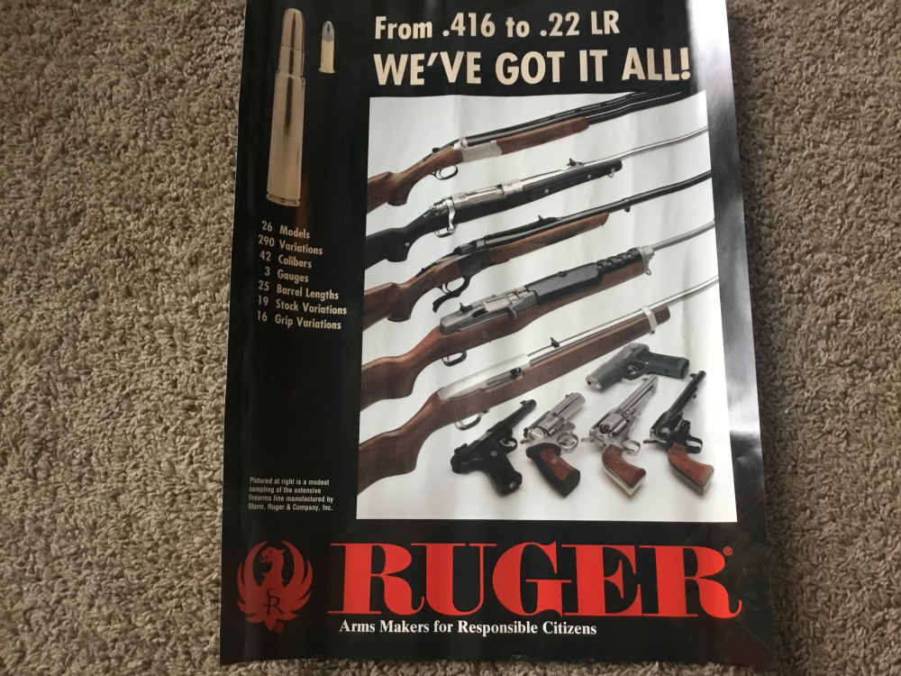Vintage 1995 Ruger poster showing their line of long guns and handguns -img-0