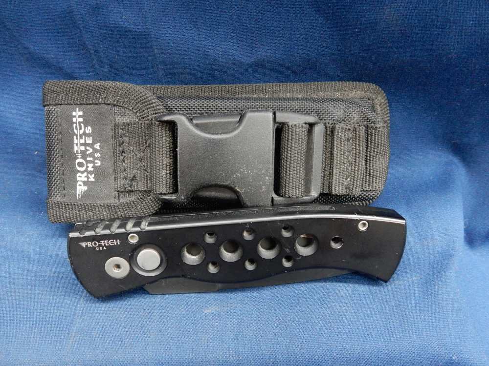 Pro-Tech TR-2 Automatic Knife Skeletonized Black Aluminum Handle Sheath-img-0