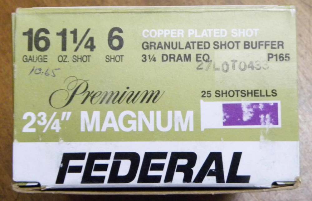 Full 25 Rd Box Federal Premium 16 Ga 2 3/4 MAGNUM 1 1/4 Oz #6 Buffered Shot-img-0