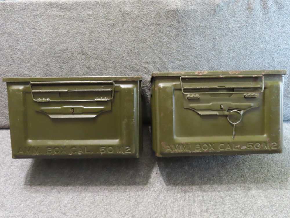 2-WWII USGI .50 CALIBER M2 AMMO CANS MADE BY BELMONT WITH ORIGINAL PAINT-img-0