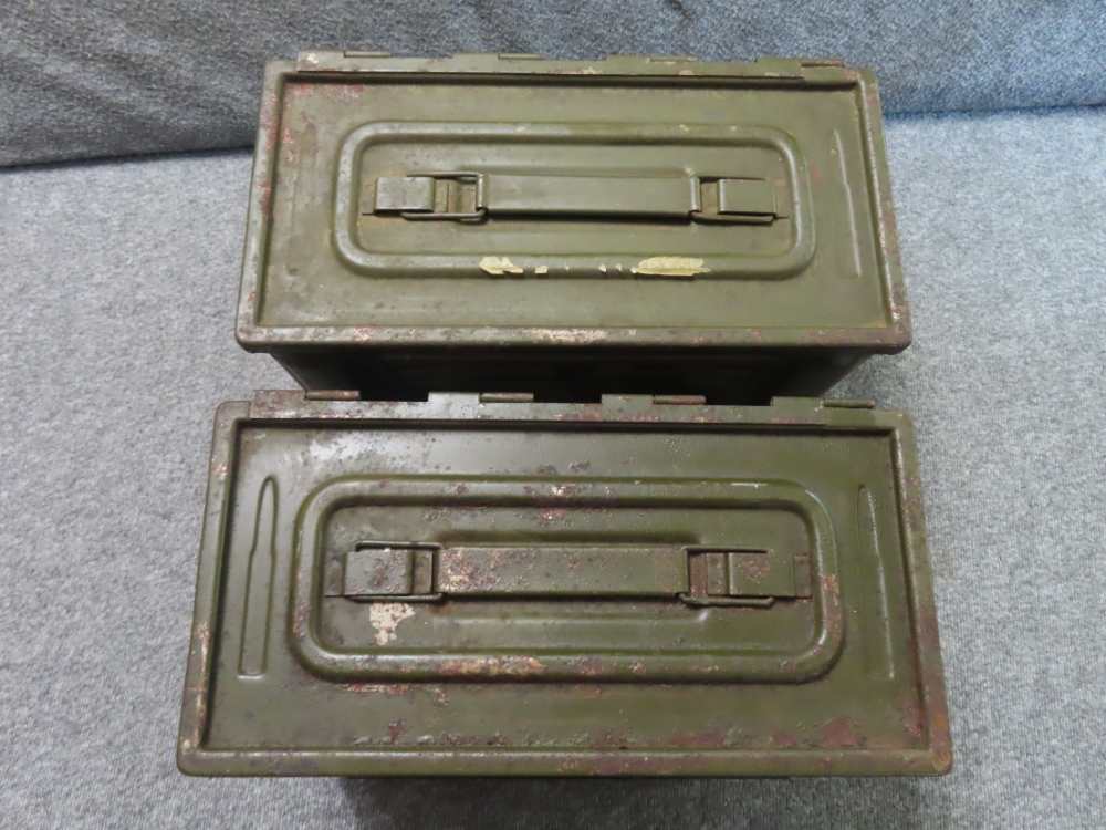 2-WWII USGI .50 CALIBER M2 AMMO CANS MADE BY BELMONT WITH ORIGINAL PAINT-img-9