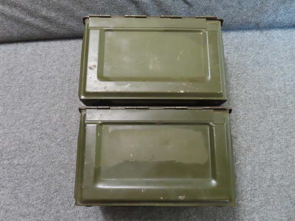 2-WWII USGI .50 CALIBER M2 AMMO CANS MADE BY BELMONT WITH ORIGINAL PAINT-img-3