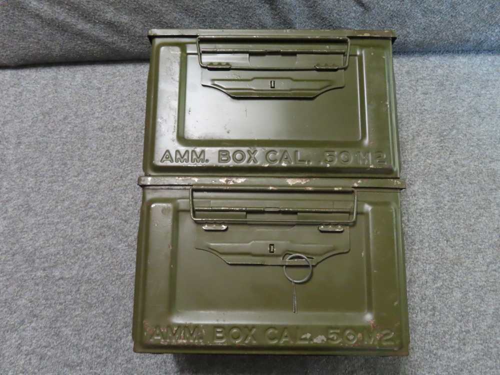 2-WWII USGI .50 CALIBER M2 AMMO CANS MADE BY BELMONT WITH ORIGINAL PAINT-img-1